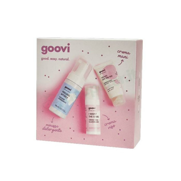 GOOVI SET MOUSSE DETERGENTE 100 ML + CREMA VISO ILLUMINANTE 50 ML + CREMA MANI IDRATANTE LEGGERA 50 ML - pharmaluna