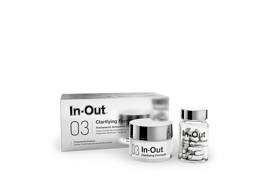 IN OUT 03 CLARIFYING FORMULA TRATTAMENTO SCHIARENTE COMBINATO ESTERNO INTERNO EMULSIONE 50 ML + INTEGRATORE ALIMENTARE 30 CAPSULE - pharmaluna