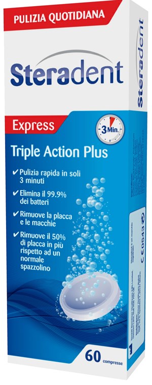 STERADENT TRIPLE ACTION PLUS 60 COMPRESSE PULENTI - pharmaluna