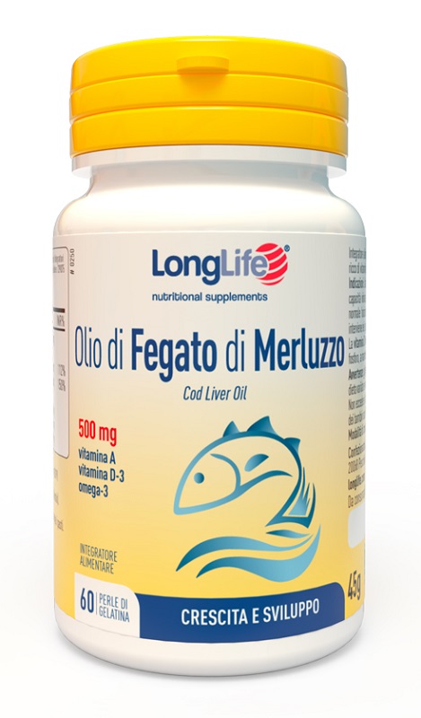 LONGLIFE OLIO FEGATO MERLUZZO 500 MG 60 PERLE IN GELATINA - pharmaluna