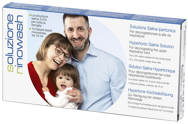 RINOWASH SOLUZIONE SALINA IPERTONICA PER PULIZIA NASO 10 FIALE RICHIUDIBILI X 10 ML - pharmaluna