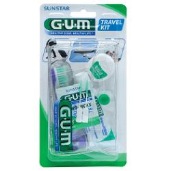 GUM TRAVEL KIT VIAGGIO 1 SPAZZOLINO PIEGHEVOLE GUM TRAVEL + 1 DENTIFRICIO VIAGGIO 12 ML + 1 ROCCHETTO FILO INTERDENTALE 10MT + 2 SCOVOLINI GOMMA GUM SOFT PICKS - pharmaluna