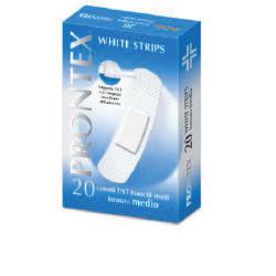 CEROTTO PRONTEX WHITE STRIPS IN TESSUTO NON TESSUTO BIANCO STERILE SCATOLA 20 CEROTTI MEDI - pharmaluna