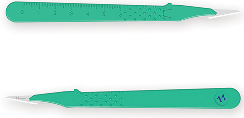 BISTURI MONOUSO E STERILE NUMERO 11. LAMA IN ACCIAIO INOX SALDATA ALL'INTERNO DI UN MANICO IN ABS LEGGERO ED ERGONOMICO. ASSICURANO AFFILATURA E UN PERFETTO CONTROLLO DEL TAGLIO - pharmaluna