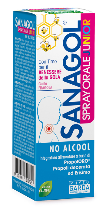 SANAGOL SPRAY JUNIOR PROPOLI FRAGOLA 20 ML - pharmaluna