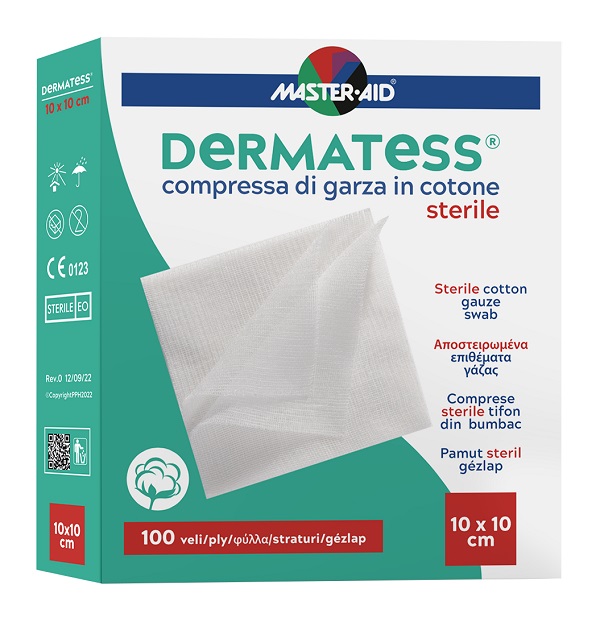 GARZA COMPRESSA MASTER-AID DERMATESS COTONE 10X10CM 100 PEZZI - pharmaluna