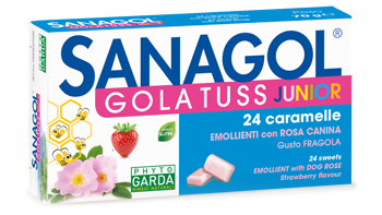SANAGOL GOLA TUSS JUNIOR FRAGOLA 24 CARAMELLE - pharmaluna