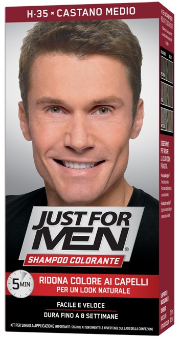 JUST FOR MEN SHAMPOO COLORANTE H35 CASTANO MEDIO ATTIVATORE CHIARO 38,5 ML + BASE COLORE 27,5 ML - pharmaluna