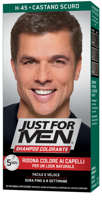 JUST FOR MEN SHAMPOO COLORANTE H45 CASTANO SCURO ATTIVATORE CHIARO 38,5 ML + BASE COLORE 27,5 ML - pharmaluna