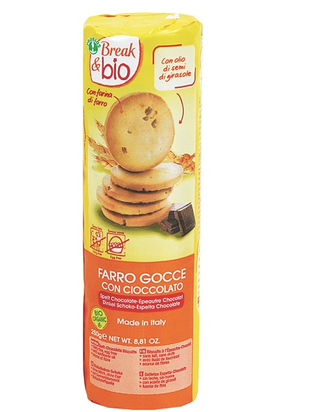 BREAK & BIO BISCOTTI FARRO GOCCE CON CIOCCOLATO FONDENTE 250 G SENZA UOVA - pharmaluna