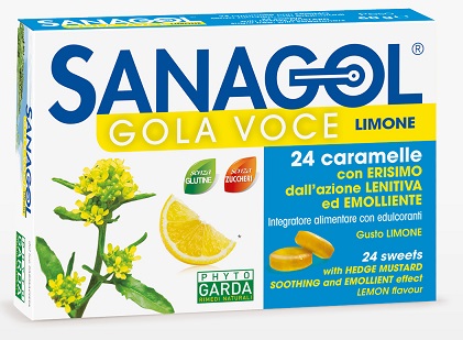 SANAGOL GOLA VOCE SENZA ZUCCHERO LIMONE 24 CARAMELLE - pharmaluna