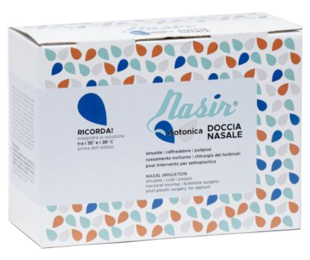 NASIR DOCCIA NASALE CON SOLUZIONE FISIOLOGICA ISOTONICA 10 SACCHE 250 ML + 1 BLISTER - pharmaluna