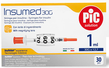 SIRINGA PER INSULINA PIC 1 ML 100 UI AGO 28 GAUGE 1/2 - pharmaluna