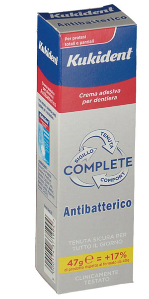 KUKIDENT COMPLETE CREMA ADESIVA PER PROTESI DENTARIE CON ANTIBATTERICO 47 G - pharmaluna