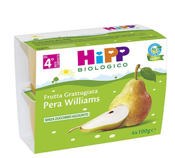 HIPP BIO HIPP BIO FRUTTA GRATTUGGIATA PERA WILLIAMS 4X100 G - pharmaluna