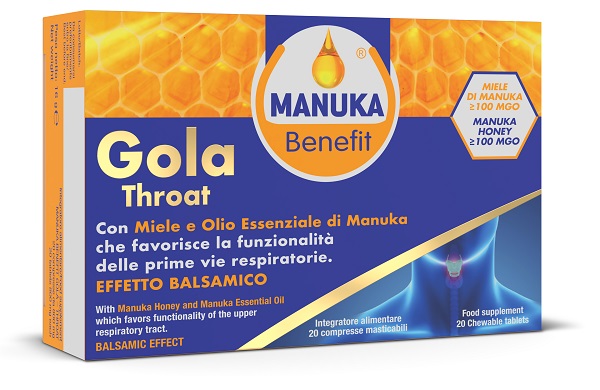 MANUKA BENEFIT GOLA THROAT 20 COMPRESSE MASTICABILI - pharmaluna