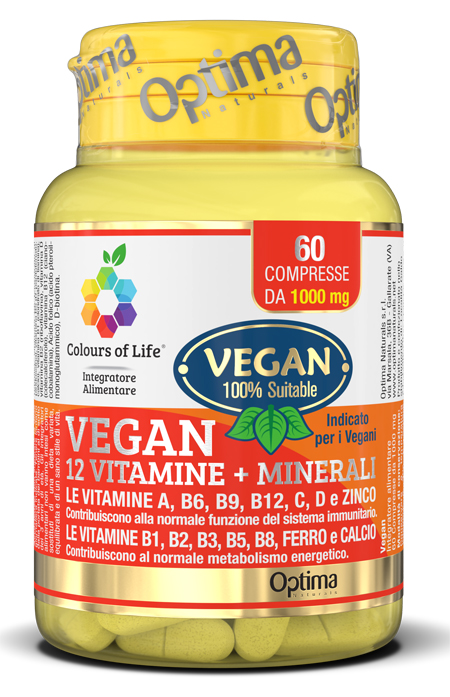 COLOURS OF LIFE VEGAN 12 VITAMINE + 3 MINERALI 60 COMPRESSE - pharmaluna