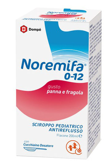SCIROPPO PEDIATRICO ANTIREFLUSSO NOREMIFA 0-12 FLACONE 200 ML GUSTO PANNA E FRAGOLA - pharmaluna