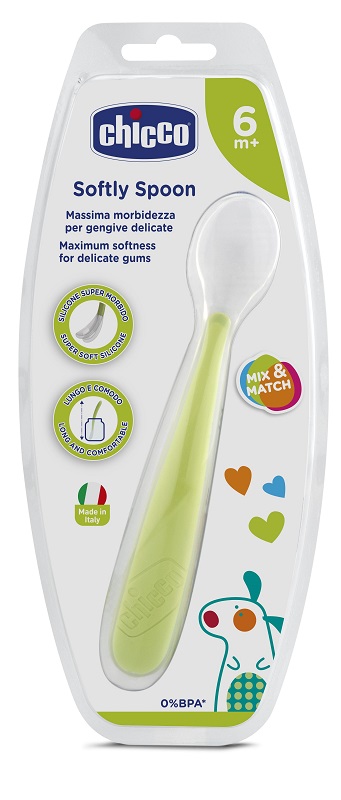 CHICCO CUCCHIAIO MORBIDO SILICONE 6M+ VERDE UP - pharmaluna