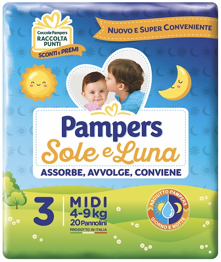 PANNOLINO PER BAMBINO PAMPERS SOLE & LUNA MIDI 20 PEZZI - pharmaluna