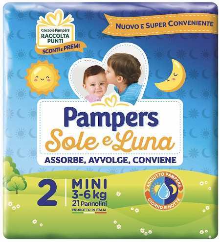 PANNOLINO PER BAMBINO PAMPERS SOLE & LUNA FLASH MINI 21 PEZZI - pharmaluna