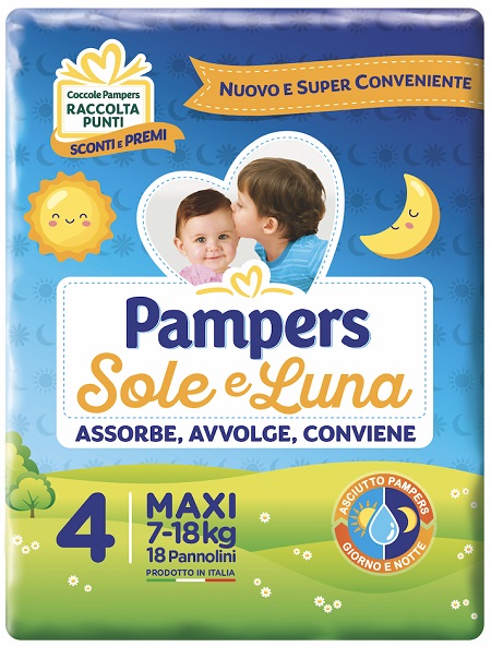 PANNOLINO PER BAMBINO PAMPERS SOLE & LUNA MAXI 18 PEZZI - pharmaluna