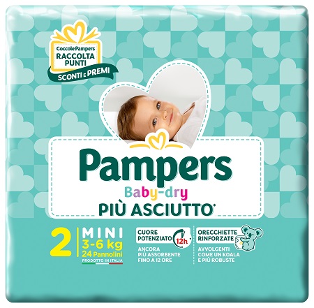 PANNOLINI PER BAMBINI PAMPERS BABY DRY DOWNCOUNT NO FLASH MINI 24 PEZZI BUONO SCONTO - pharmaluna