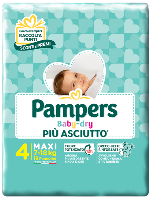 PANNOLINI PER BAMBINI PAMPERS BABY DRY DOWNCOUNT NO FLASH MAXI 19 PEZZI - pharmaluna
