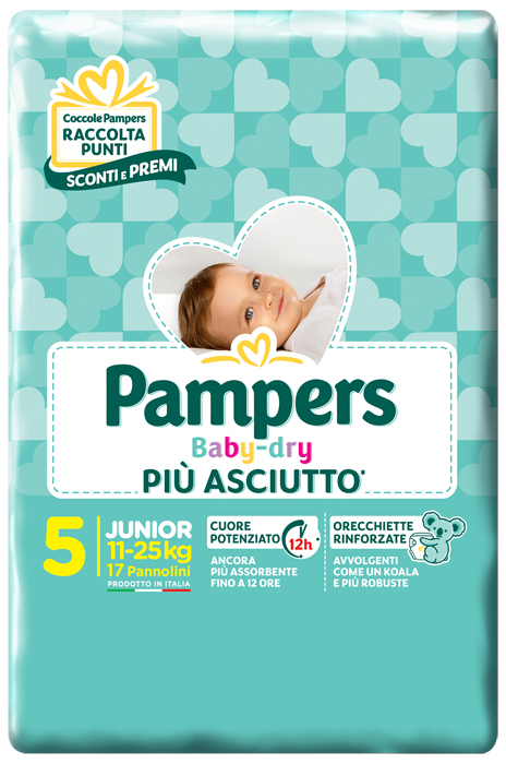 PANNOLINI PER BAMBINI PAMPERS BABY DRY DOWNCOUNT NO FLASH JUNIOR 17 PEZZI - pharmaluna