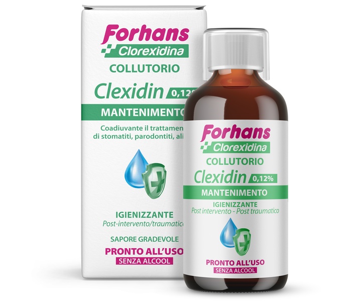 FORHANS COLLUTORIO CON CLOREXIDINA 0,12 CLEXIDIN SENZA ALCOOL 200 ML - pharmaluna