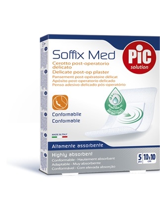 CEROTTO PIC SOFFIX MED IN TNT CON TAMPONE CENTRALE 10X10 CM 5 PEZZI - pharmaluna