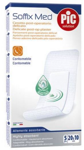 CEROTTO PIC SOFFIX MED IN TNT CON TAMPONE CENTRALE 10X20 CM 5 PEZZI - pharmaluna