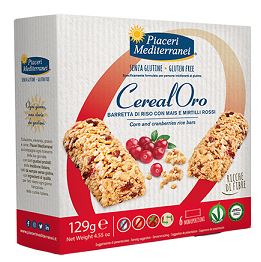 PIACERI MEDITERRANEI CEREALORO BARRETTA DI RISO CON MAIS E MIRTILLI ROSSI 6 PEZZI DA 21,5 G - pharmaluna
