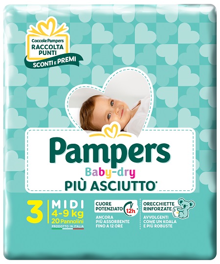 PAMPERS BABY DRY DOWNCOUNT MIDI 20 PEZZI - pharmaluna