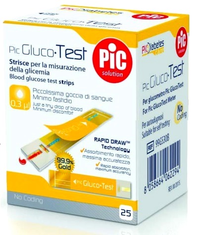 STRISCE MISURAZIONE GLICEMIA PIC GLUCOTEST 25 PEZZI - pharmaluna