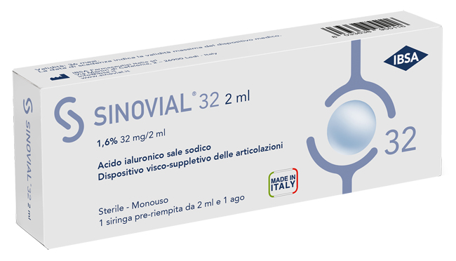 SIRINGA INTRA-ARTICOLARE SINOVIAL 32 ACIDO IALURONICO SALE SODICO 1,6% 32MG/2ML 2ML + AGO 21 GAUGE - pharmaluna