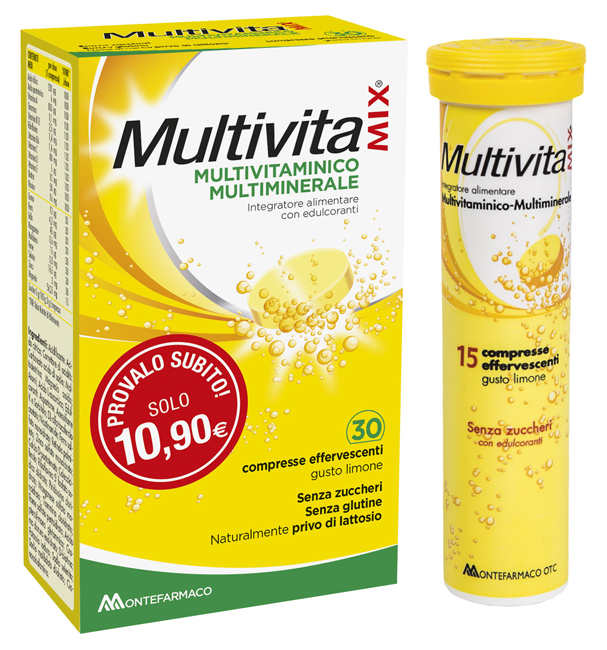 MULTIVITAMIX EFFERVESCENTE SENZA ZUCCHERO E SENZA GLUTINE 30 COMPRESSE - pharmaluna