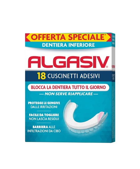 ALGASIV ADESIVO PER PROTESI DENTARIA INFERIORE 15 PEZZI OFFERTA SPECIALE + 3 PEZZI - pharmaluna