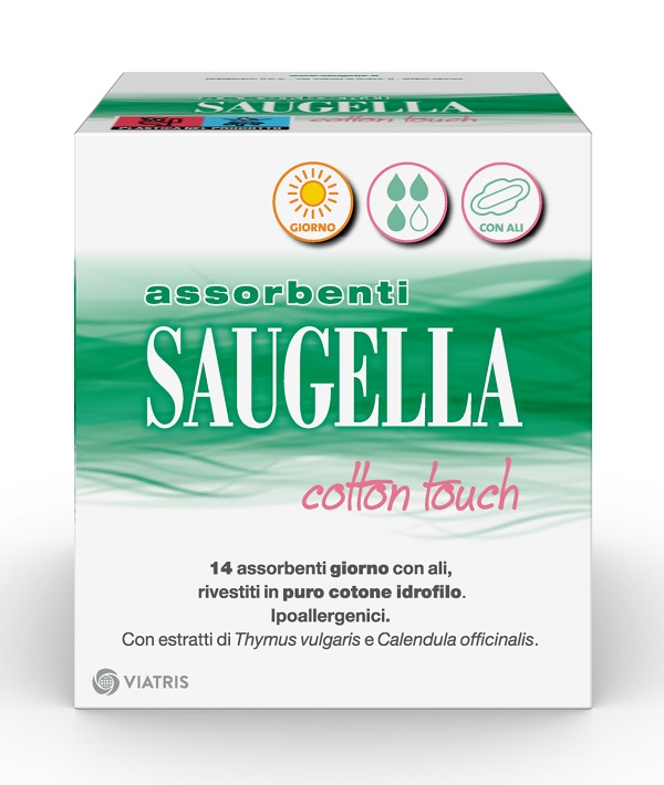SAUGELLA COTTON TOUCH ASSORBENTI GIORNO CON ALI 14 PEZZI - pharmaluna
