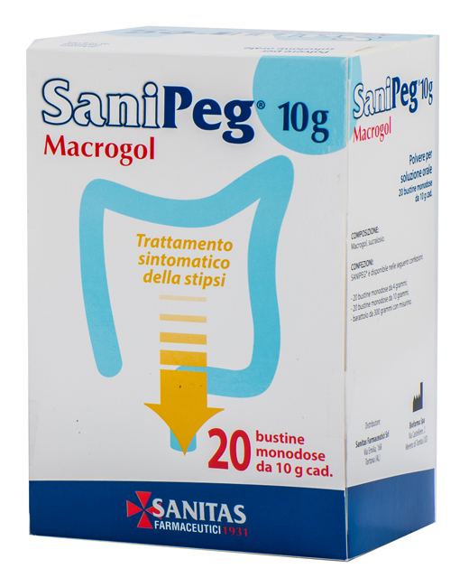 SANIPEG MACROGOL POLVERE PER SOLUZIONE ORALE 20 BUSTE DA 10 G - pharmaluna