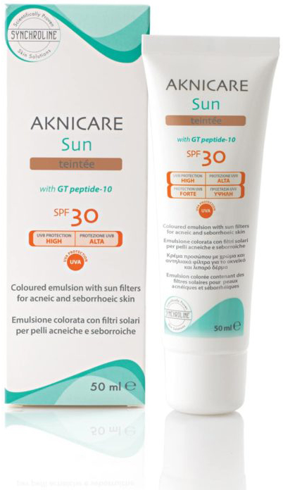 CREMA COLORATA PROTETTIVA SOLARE PER PELLE ACNEICA AKNICARE SUN TEINTEE' DORE' TUBETTO 50 ML - pharmaluna