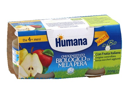 HUMANA OMOGENEIZZATO MELA/PERA BIO 2 VASETTI 100 G - pharmaluna