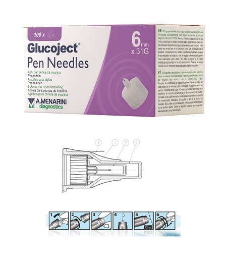 AGO PER PENNA DA INSULINA GLUCOJECT LUNGHEZZA 6 MM GAUGE 31 100 PEZZI - pharmaluna
