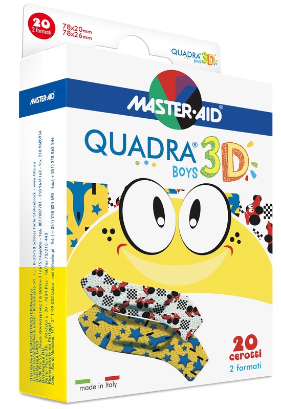 CEROTTO MASTER-AID QUADRA 3D BOYS 20 PEZZI ASSORTITI - pharmaluna