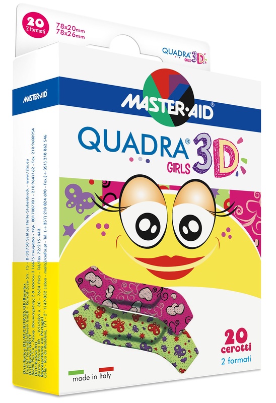 CEROTTO MASTER-AID QUADRA 3D GIRLS 20 PEZZI ASSORTITI - pharmaluna