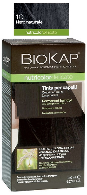 BIOKAP NUTRICOLOR DELICATO 1,0 NERO NATURALE TINTA TUBO + FLACONE - pharmaluna