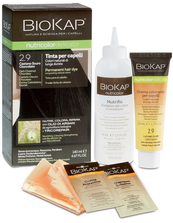 BIOKAP NUTRICOLOR DELICATO 2,9 CASTANO SCURO CIOCCOLATO TINTA TUBO + FLACONE - pharmaluna
