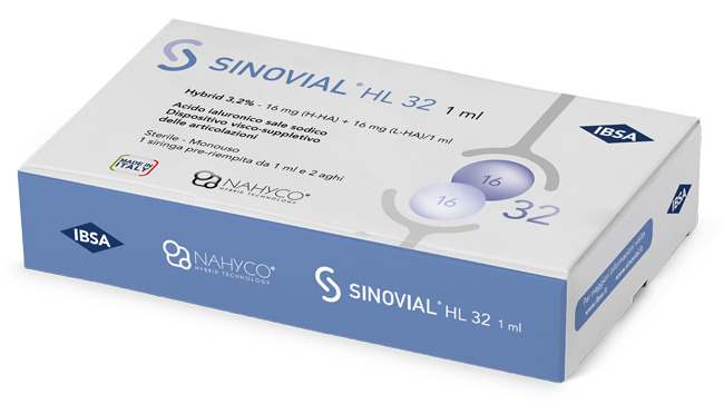SIRINGA INTRA-ARTICOLARE SINOVIAL HL 32 ACIDO IALURONICO SALE SODICO 16MG H-HA + 16MG H-LA/1ML + AGO 22 GAUGE + AGO 29 GAUGE - pharmaluna