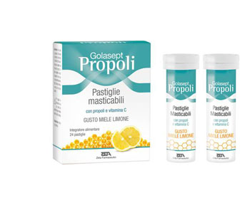 GOLASEPT PROPOLI 24 COMPRESSE MASTICABILI MIELE LIMONE - pharmaluna