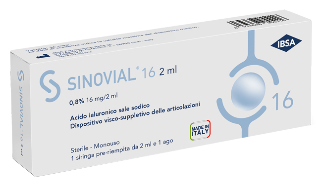 SIRINGA INTRA-ARTICOLARE SINOVIAL 16 ACIDO IALURONICO SALE SODICO 0,8% 16MG/2ML 2ML + AGO 21 GAUGE - pharmaluna